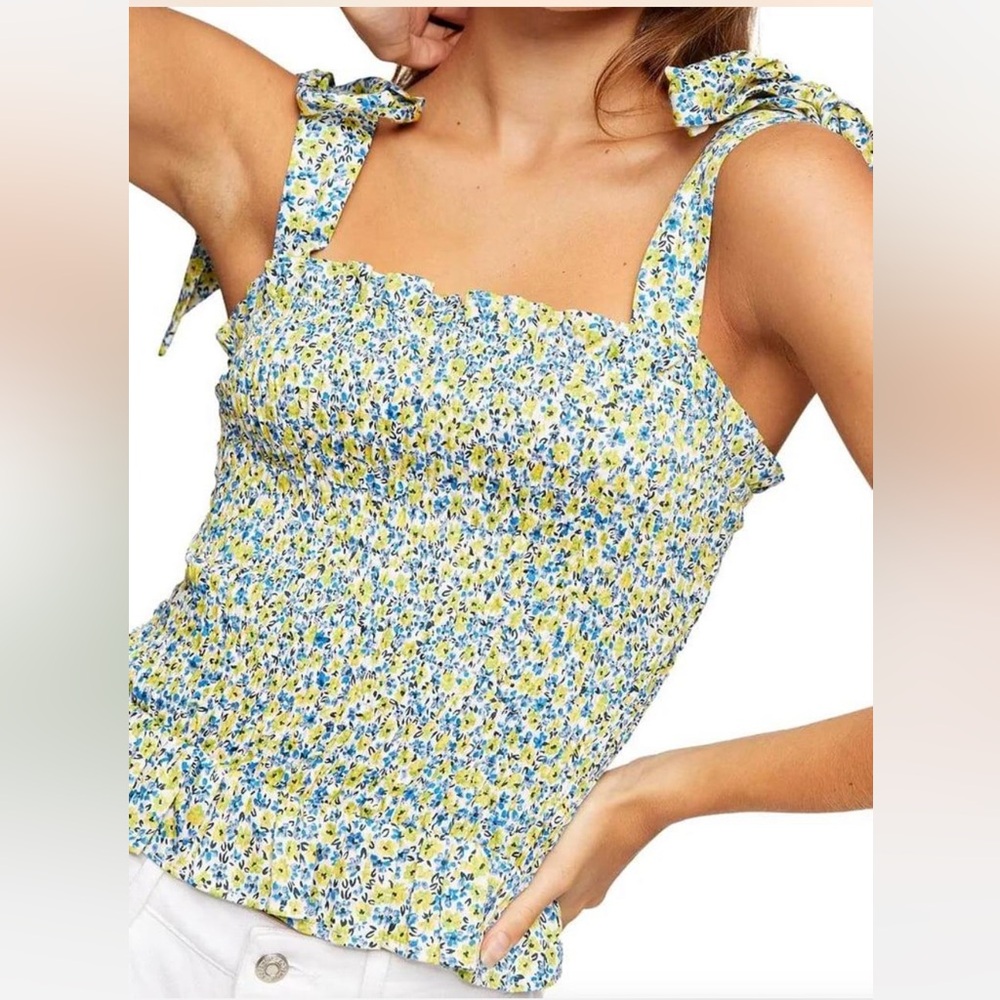 Topshop Blue and Yellow Floral Tank